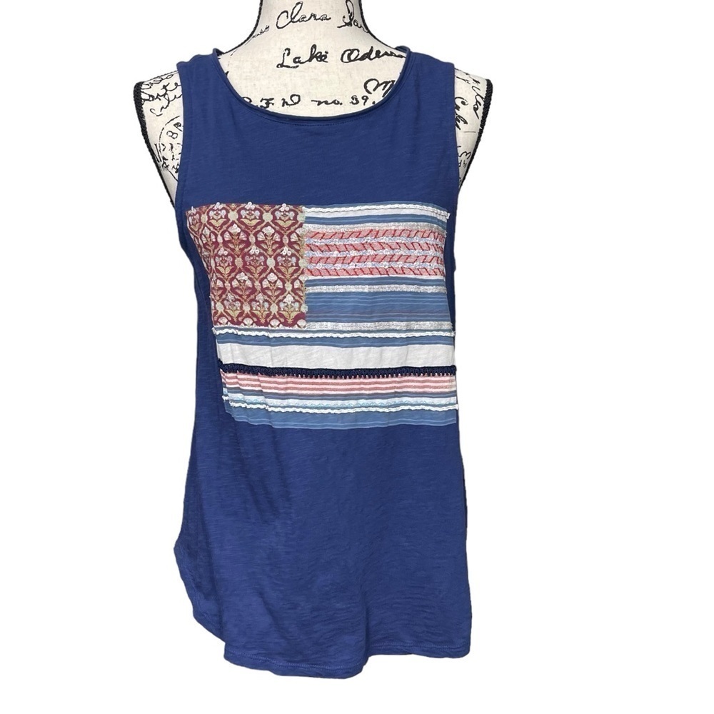 Lucky Brand US Flag Variegated Textures Blue Tunic size L